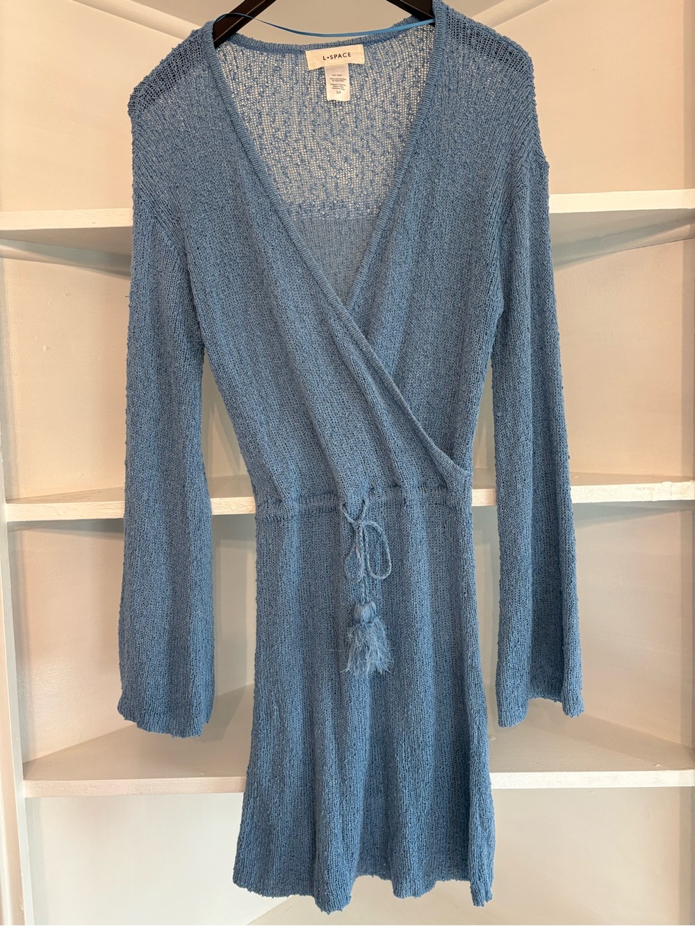 l*space Light Blue Knit Wrap Dress with Tassel Tie